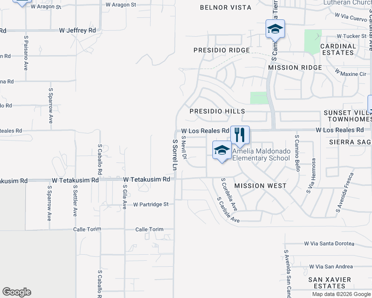 map of restaurants, bars, coffee shops, grocery stores, and more near 3756 West Exton Lane in Tucson