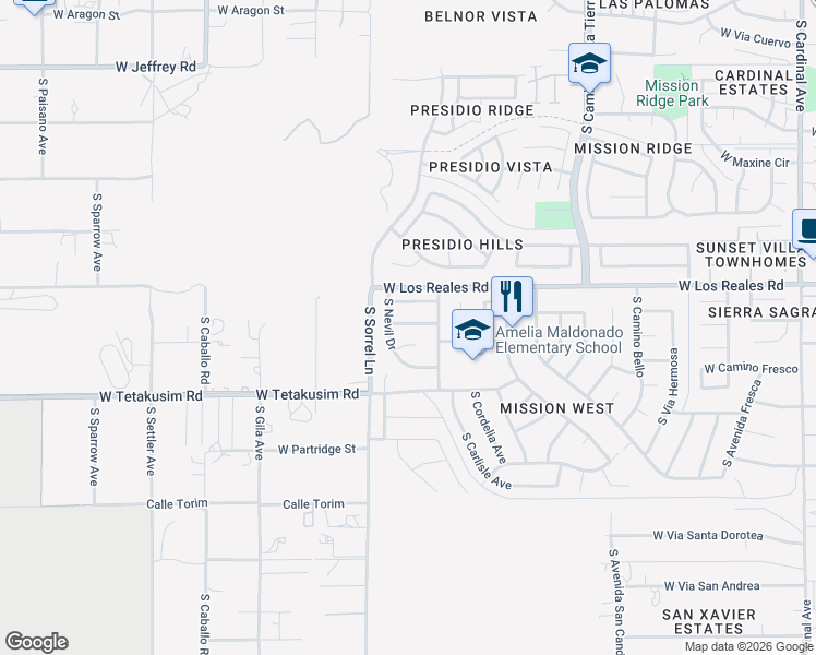 map of restaurants, bars, coffee shops, grocery stores, and more near 3756 West Exton Lane in Tucson