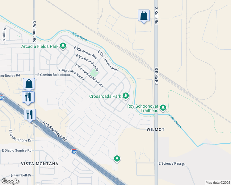 map of restaurants, bars, coffee shops, grocery stores, and more near 7390 Via Casa Elegante in Tucson