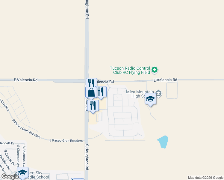 map of restaurants, bars, coffee shops, grocery stores, and more near 10462 East Dusky Willow Drive in Tucson