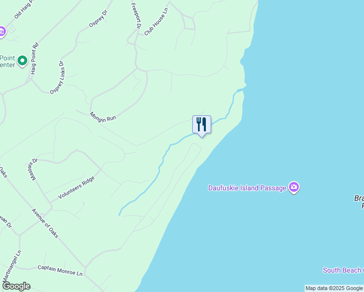 map of restaurants, bars, coffee shops, grocery stores, and more near 153 Avenue of Oaks in Daufuskie Island