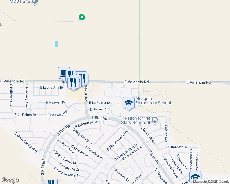 map of restaurants, bars, coffee shops, grocery stores, and more near 9364 East Valencia Road in Tucson