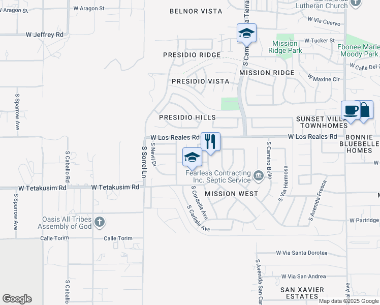 map of restaurants, bars, coffee shops, grocery stores, and more near 7369 South MESSALA Court in Tucson