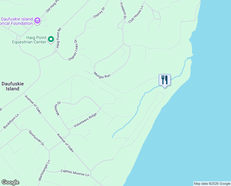 map of restaurants, bars, coffee shops, grocery stores, and more near 44 Volunteers Ridge in Daufuskie Island