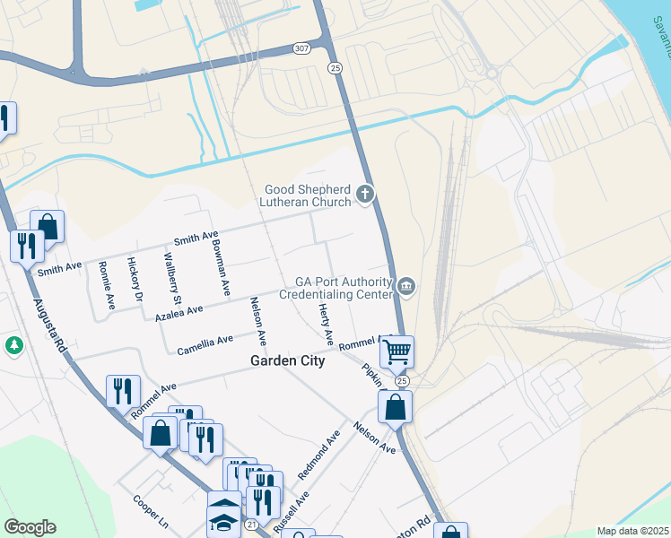 map of restaurants, bars, coffee shops, grocery stores, and more near 30 Azalea Avenue in Savannah