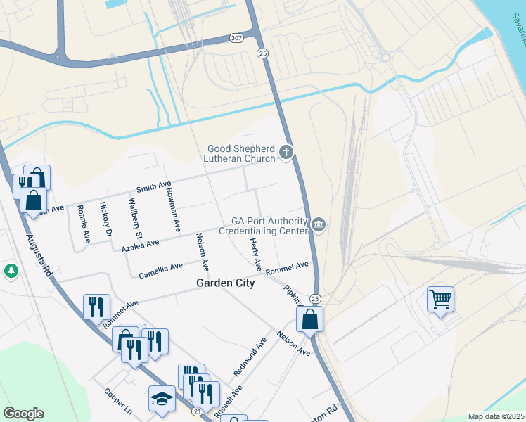 map of restaurants, bars, coffee shops, grocery stores, and more near 30 Azalea Avenue in Savannah