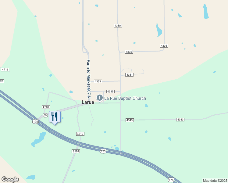 map of restaurants, bars, coffee shops, grocery stores, and more near 11276 County Road 4355 in LaRue