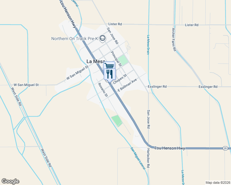 map of restaurants, bars, coffee shops, grocery stores, and more near New Mexico 28 in La Mesa