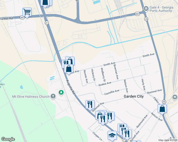 map of restaurants, bars, coffee shops, grocery stores, and more near 149 Smith Avenue in Savannah