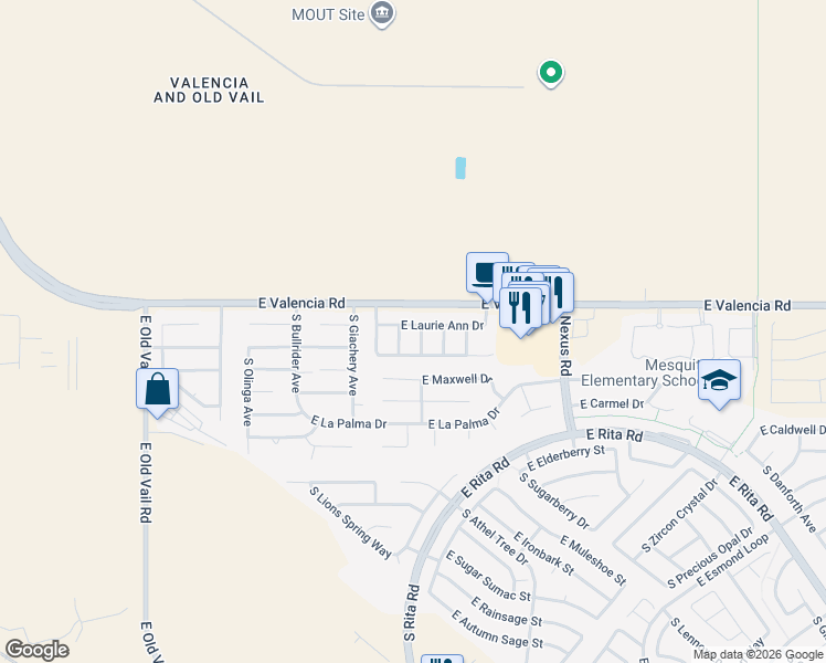 map of restaurants, bars, coffee shops, grocery stores, and more near 7363 Amy Beth Avenue in Tucson