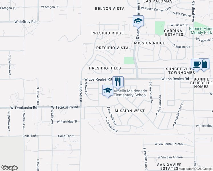 map of restaurants, bars, coffee shops, grocery stores, and more near 7369 South MESSALA Court in Tucson