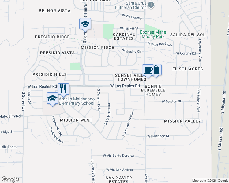 map of restaurants, bars, coffee shops, grocery stores, and more near 3086 West Placita De La Roseta in Tucson