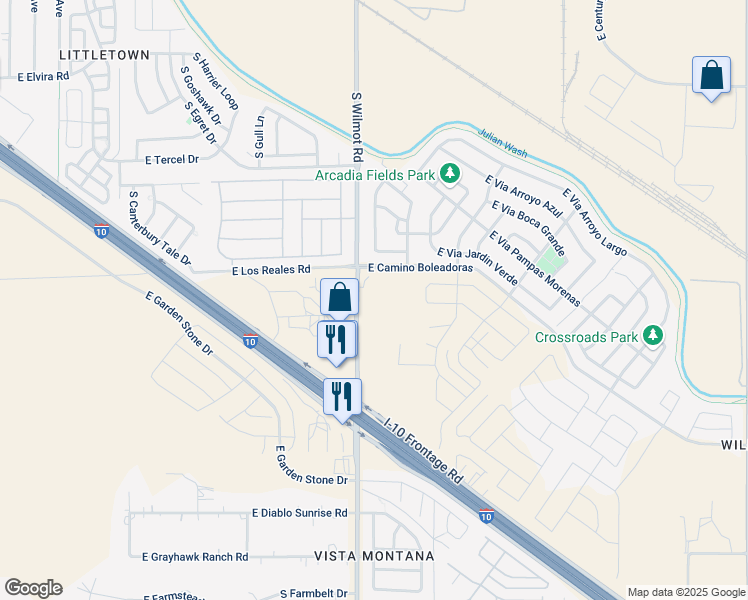 map of restaurants, bars, coffee shops, grocery stores, and more near 7355 South Wilmot Road in Tucson