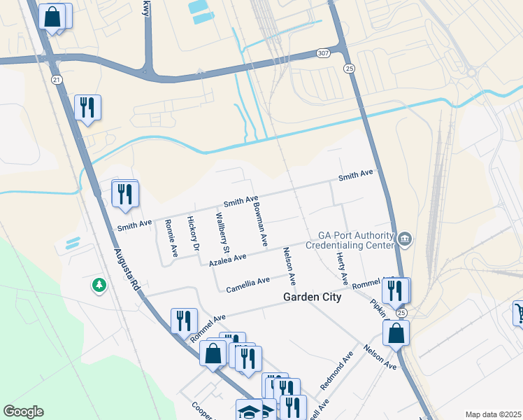 map of restaurants, bars, coffee shops, grocery stores, and more near 122 Bowman Avenue in Savannah
