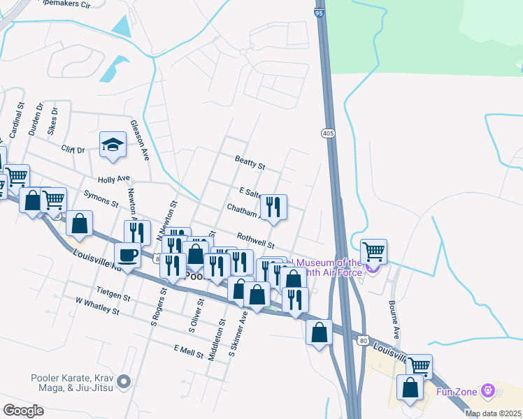 map of restaurants, bars, coffee shops, grocery stores, and more near 320 Georgia Avenue in Pooler