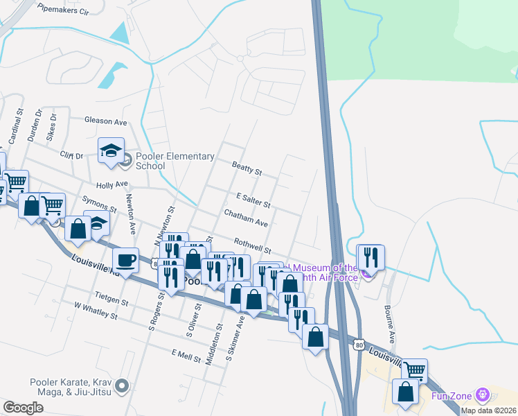 map of restaurants, bars, coffee shops, grocery stores, and more near 316 Georgia Avenue in Pooler