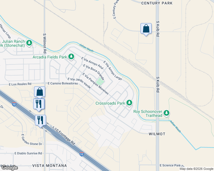map of restaurants, bars, coffee shops, grocery stores, and more near 7298 South Via Cabana in Tucson