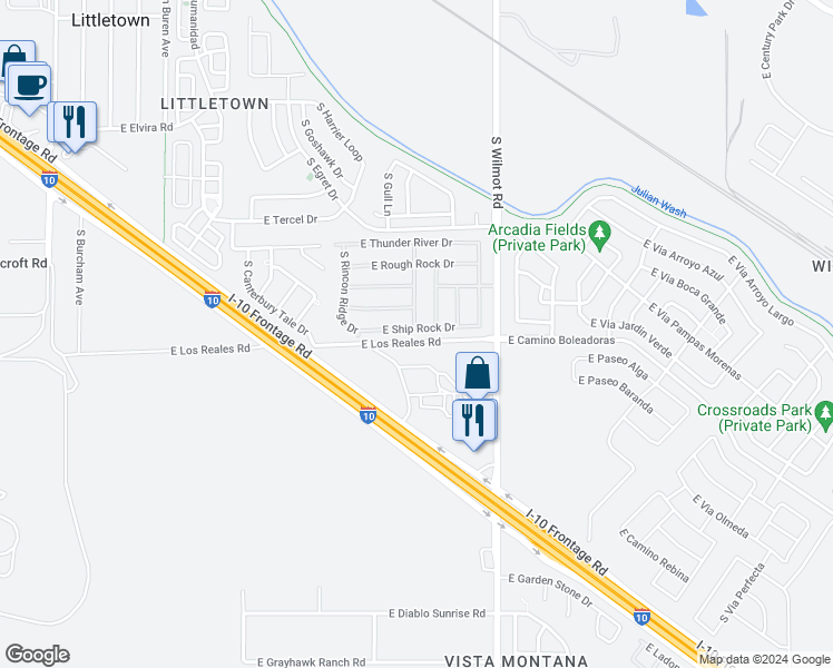 map of restaurants, bars, coffee shops, grocery stores, and more near 6152 East Ship Rock Drive in Tucson