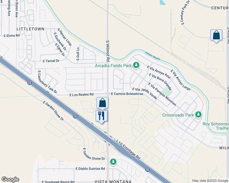 map of restaurants, bars, coffee shops, grocery stores, and more near 6342 East Via Valdivia in Tucson