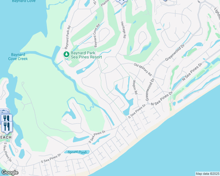 map of restaurants, bars, coffee shops, grocery stores, and more near 15 Deer Run Lane in Hilton Head Island