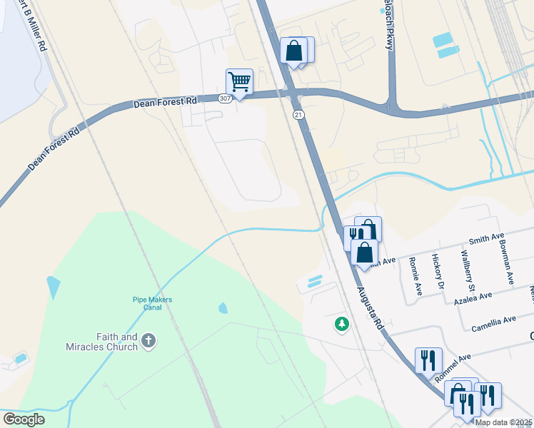 map of restaurants, bars, coffee shops, grocery stores, and more near 5550 Export Boulevard in Savannah
