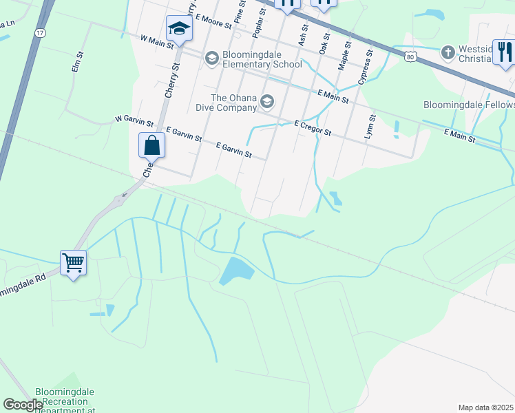 map of restaurants, bars, coffee shops, grocery stores, and more near 520 Ash Street in Bloomingdale