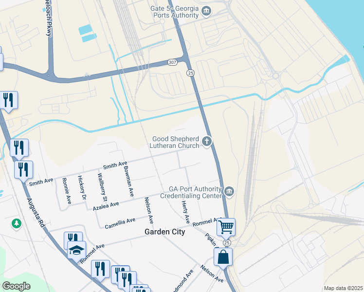 map of restaurants, bars, coffee shops, grocery stores, and more near 36 Smith Avenue in Savannah