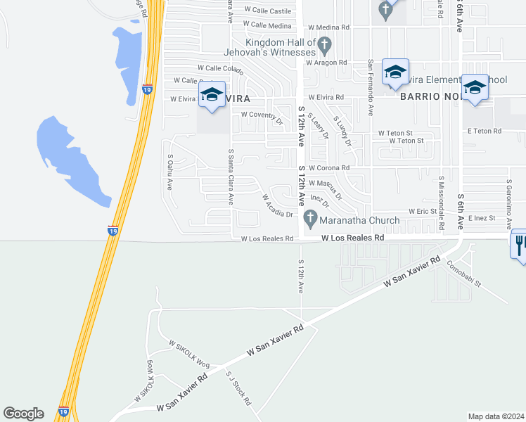 map of restaurants, bars, coffee shops, grocery stores, and more near 761 West Lightstar Circle in Tucson