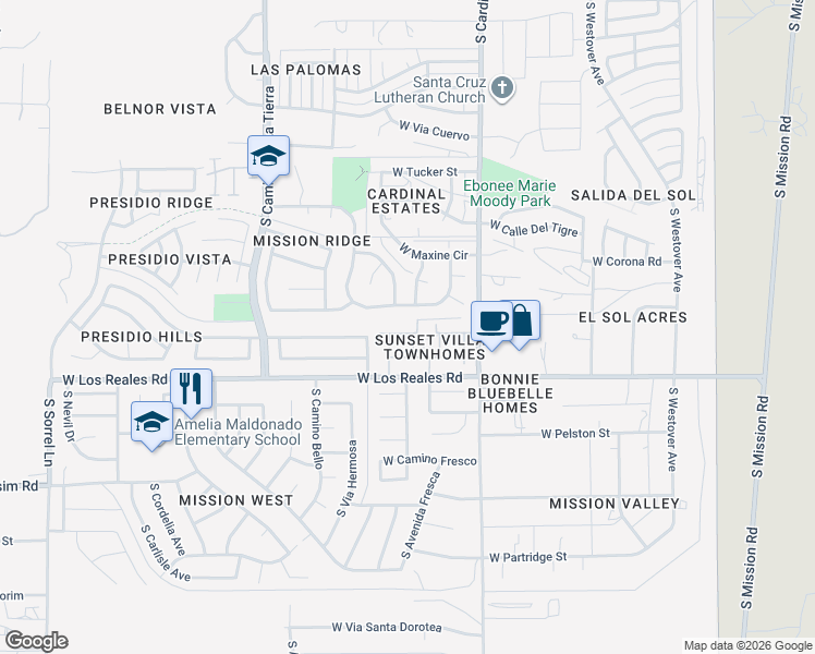 map of restaurants, bars, coffee shops, grocery stores, and more near 2990 West Los Reales Road in Tucson