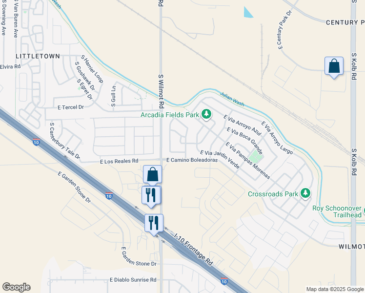 map of restaurants, bars, coffee shops, grocery stores, and more near 7250 South Camino del Cordero in Tucson