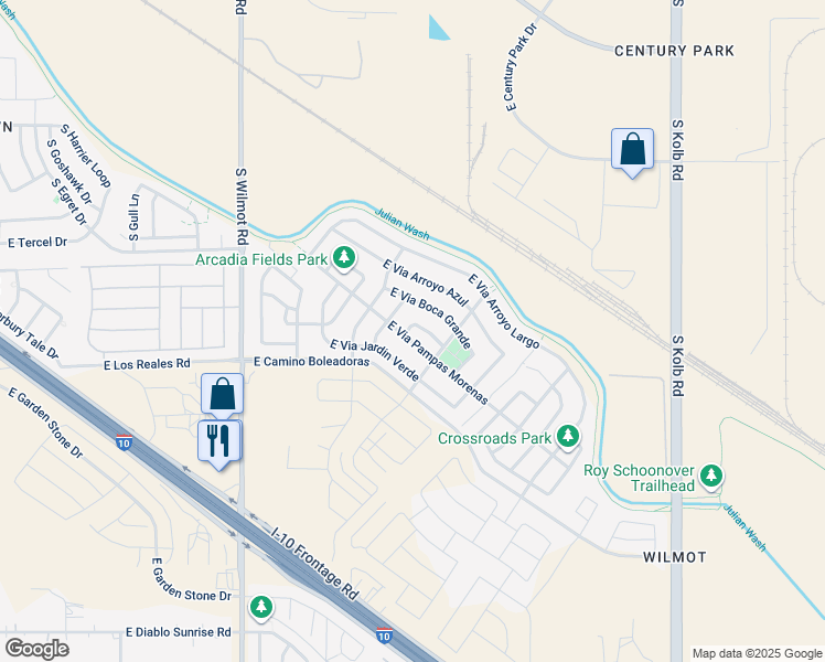 map of restaurants, bars, coffee shops, grocery stores, and more near 6613 East Via Boca Chica in Tucson