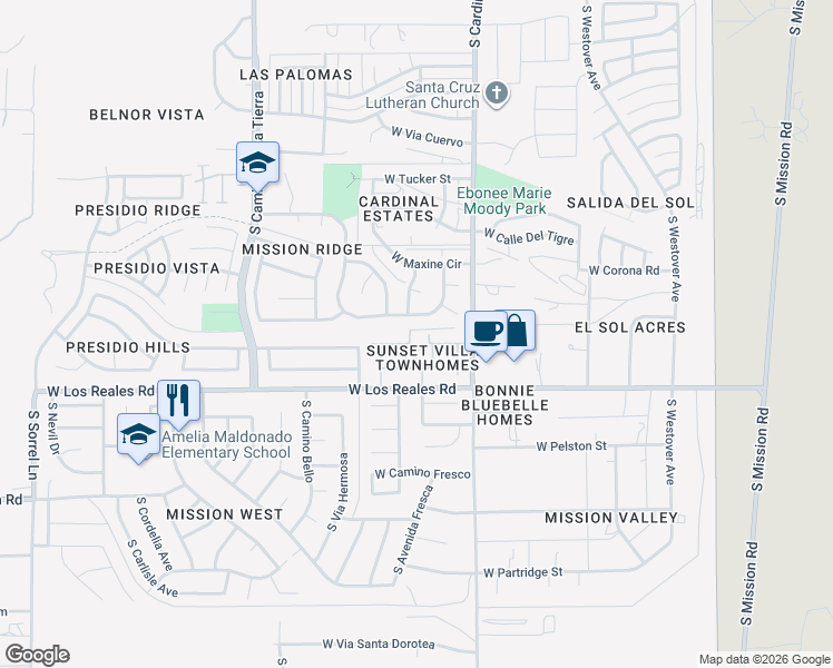 map of restaurants, bars, coffee shops, grocery stores, and more near 2990 West Los Reales Road in Tucson