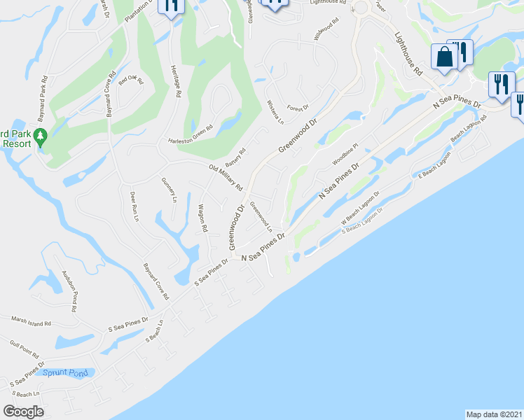 map of restaurants, bars, coffee shops, grocery stores, and more near 8 Jessamine Place in Hilton Head Island