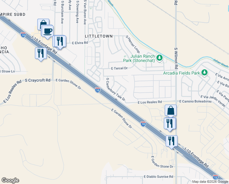 map of restaurants, bars, coffee shops, grocery stores, and more near 7226 South Monks Tale Drive in Tucson