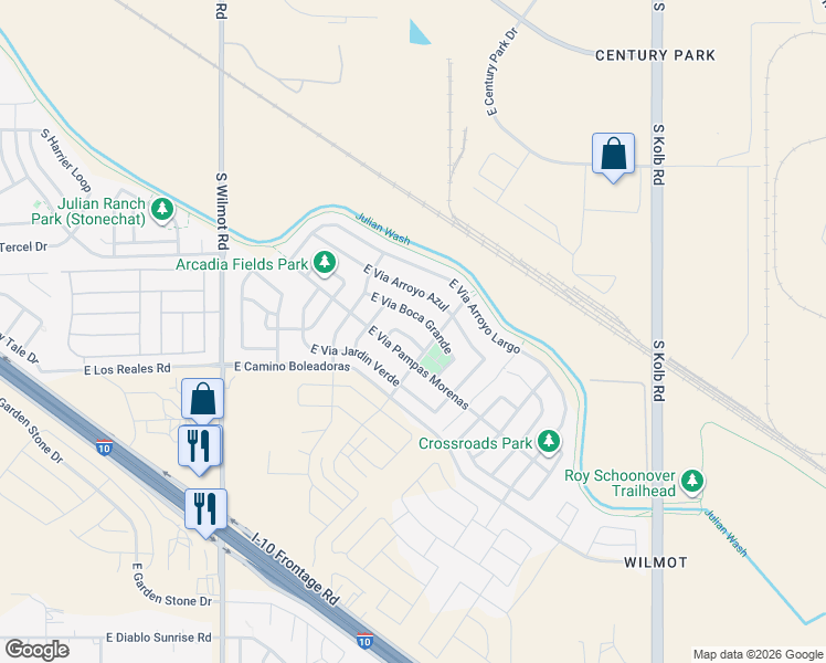 map of restaurants, bars, coffee shops, grocery stores, and more near 6661 East Via Boca Chica in Tucson