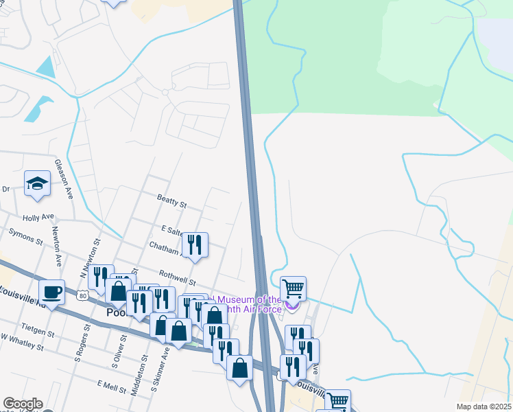 map of restaurants, bars, coffee shops, grocery stores, and more near Interstate 95 in Savannah