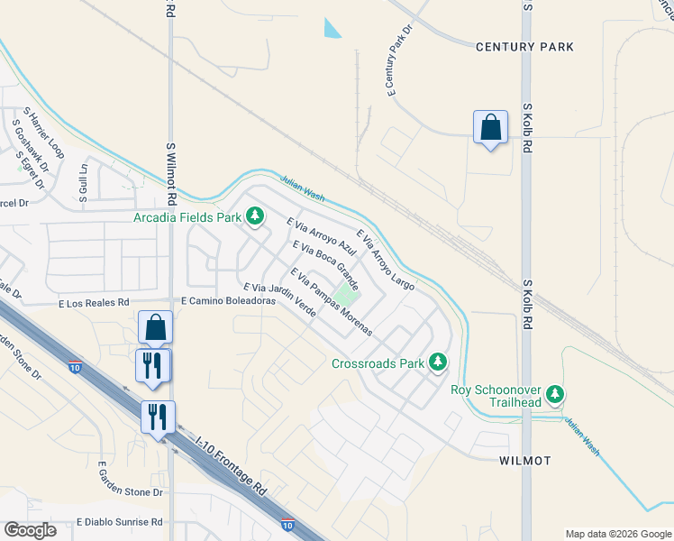 map of restaurants, bars, coffee shops, grocery stores, and more near 6692 East Via Boca Grande in Tucson