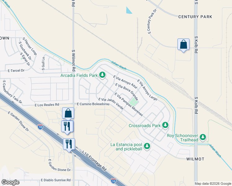 map of restaurants, bars, coffee shops, grocery stores, and more near 6613 East Via Boca Chica in Tucson
