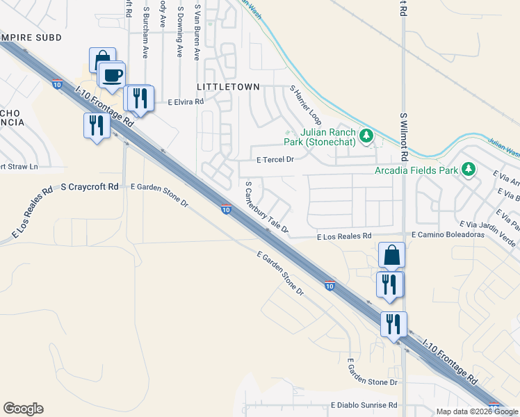 map of restaurants, bars, coffee shops, grocery stores, and more near 7205 South Parsons Tale Drive in Tucson
