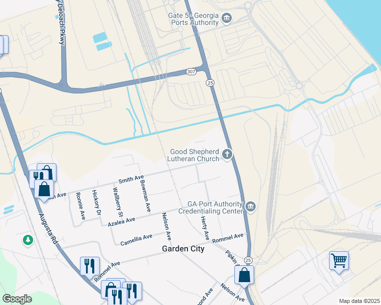 map of restaurants, bars, coffee shops, grocery stores, and more near 36 Smith Avenue in Savannah