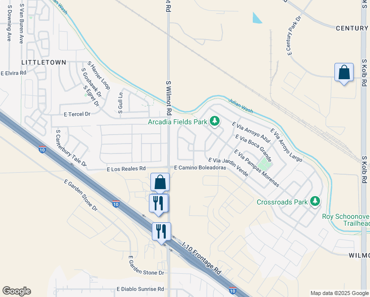 map of restaurants, bars, coffee shops, grocery stores, and more near 7250 South Camino del Cordero in Tucson