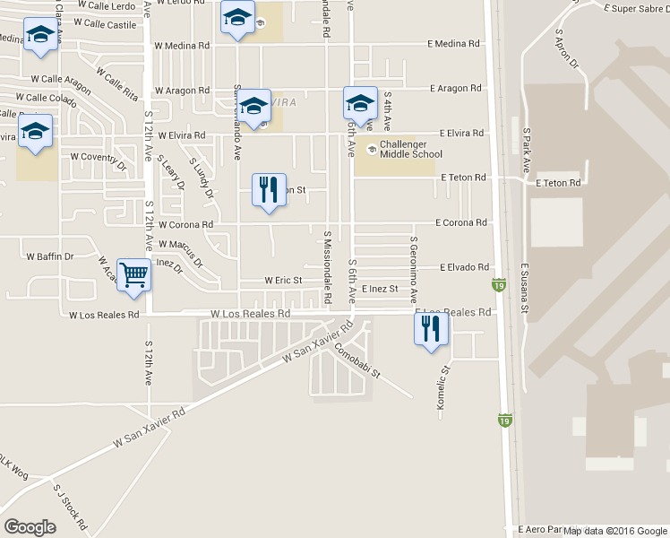 map of restaurants, bars, coffee shops, grocery stores, and more near 7213 South Missiondale Road in Tucson