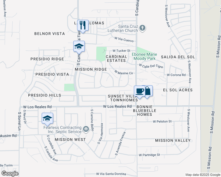 map of restaurants, bars, coffee shops, grocery stores, and more near 3085 West Avenida Isabel in Tucson