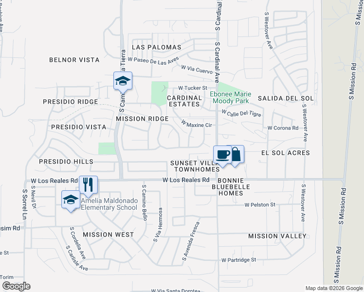 map of restaurants, bars, coffee shops, grocery stores, and more near 2990 West Los Reales Road in Tucson