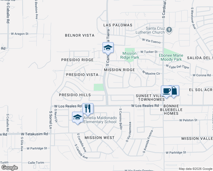map of restaurants, bars, coffee shops, grocery stores, and more near 7160 South Camino Grande in Tucson