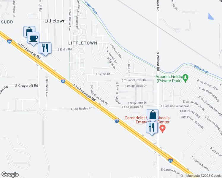 map of restaurants, bars, coffee shops, grocery stores, and more near 7168 South Shipmans Drive in Tucson