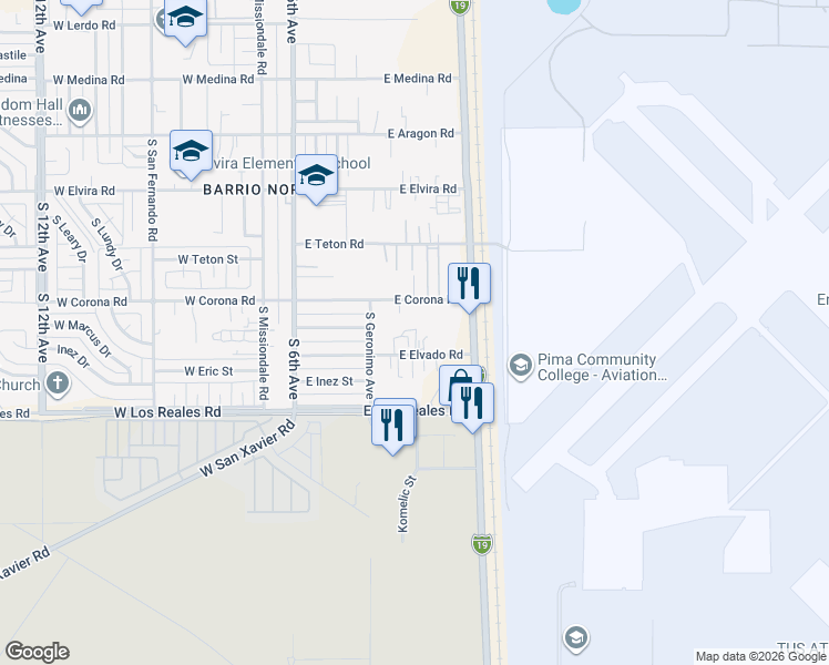 map of restaurants, bars, coffee shops, grocery stores, and more near 402 East Corona Road in Tucson