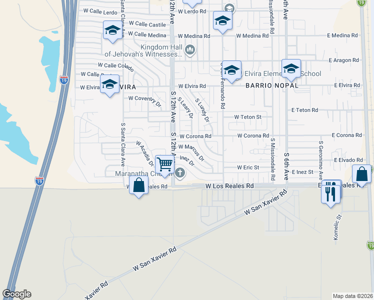 map of restaurants, bars, coffee shops, grocery stores, and more near 482 West Marcus Drive in Tucson