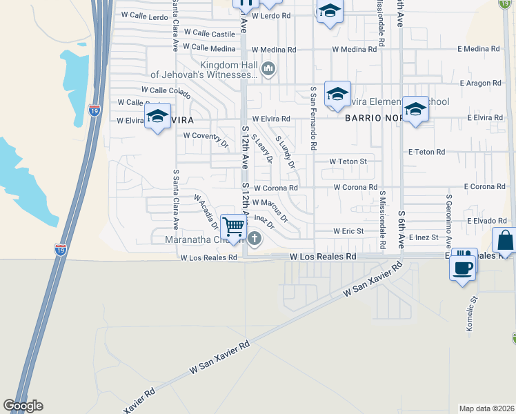 map of restaurants, bars, coffee shops, grocery stores, and more near in Tucson