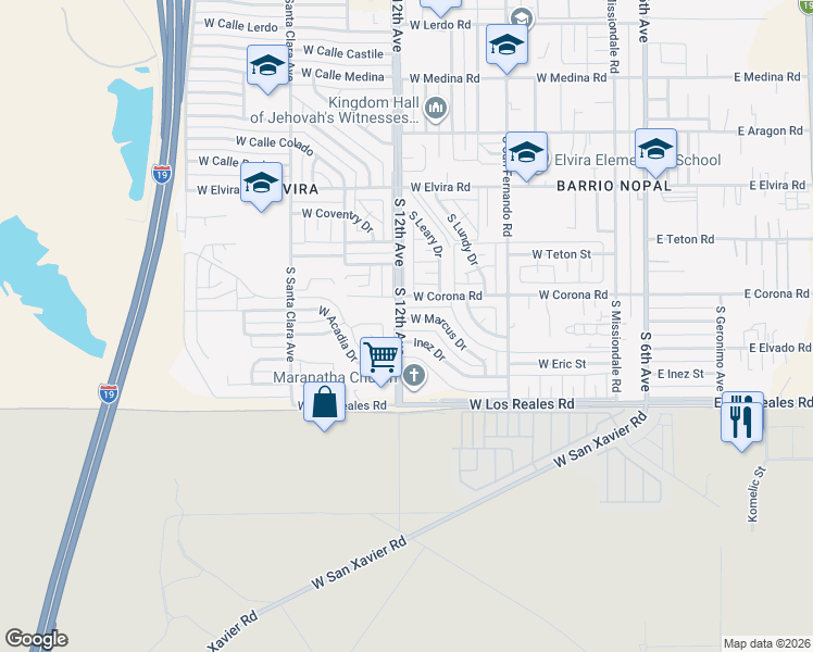 map of restaurants, bars, coffee shops, grocery stores, and more near in Tucson